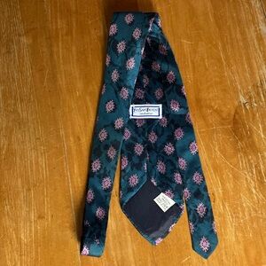 Yves Saint Laurent Vintage Teal and Pink 100% Silk Floral Tie